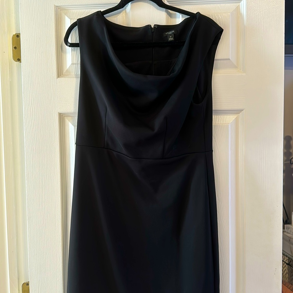 Black cowl neck sheath dress